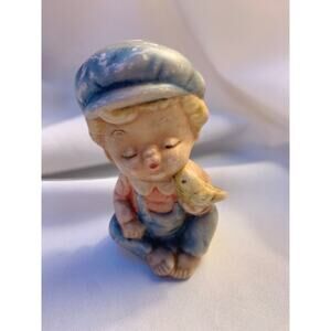 Vintage Homco Whistling Boy with yellow bird figurine